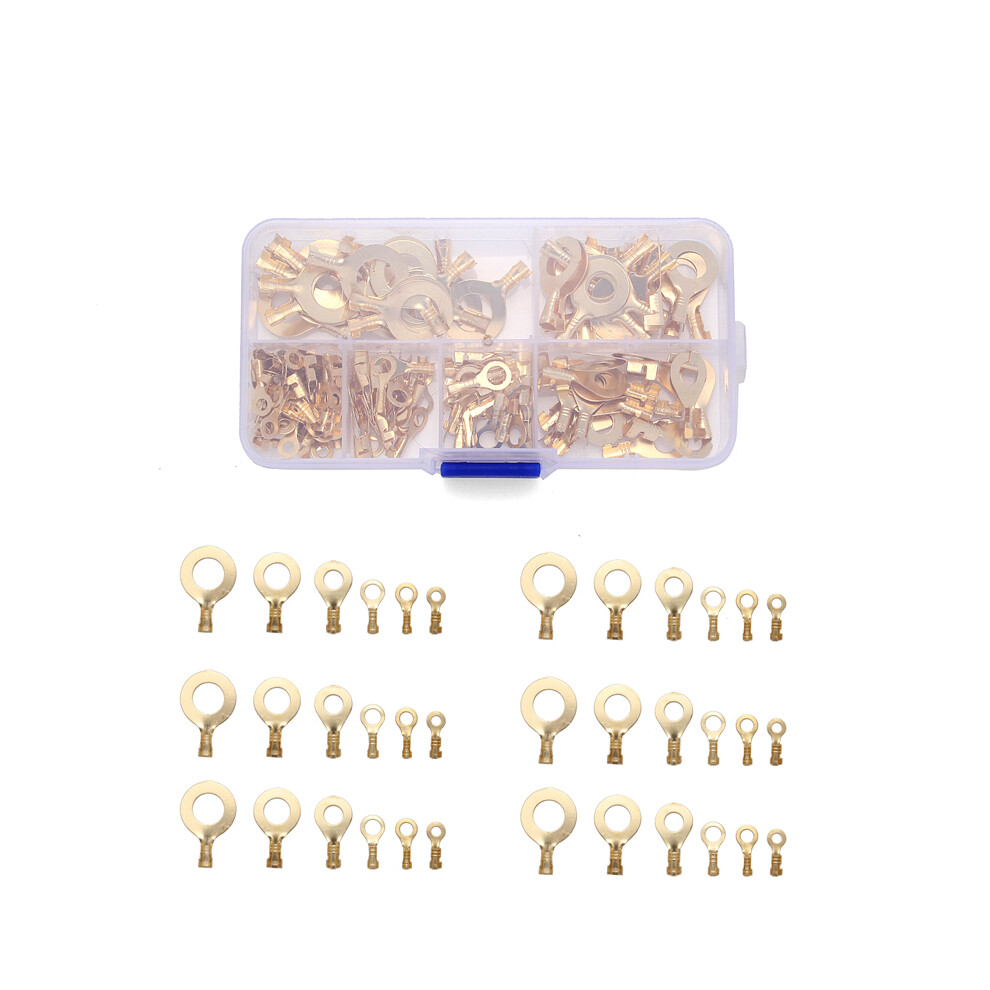 150Pcs Non-Insulated Wire Connectors Brass Golden Ring Cable Crimp Terminals Kit 110691327574