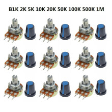 WTH148 Potentiometer Kit (with cap) Assorted Pack Set B1K 2K 5K 10K 20K 50K 100K 500K 1M 15mm 3-Pin