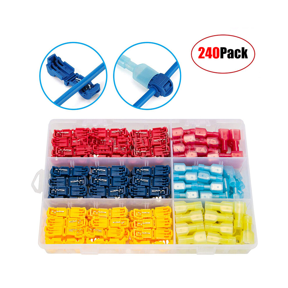 (240Pcs) Assorted T-Tap Quick Splice Wire Cable Connectors Kit Self Stripping Insulated Spade Terminals 110691330970