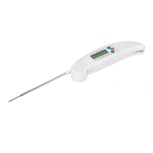 (White) Foldable Digital Kitchen Thermometer for BBQ, Cooking, and Meat - Accurate Temperature Gauge with Programmable Fork Probe
