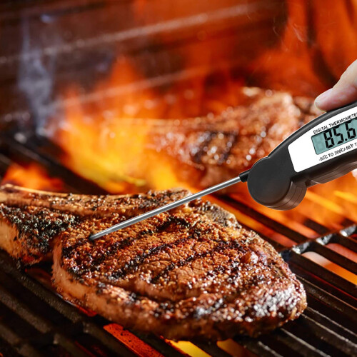(Blue) Foldable Digital Kitchen Thermometer for BBQ, Cooking, and Meat - Accurate Temperature Gauge with Programmable Fork Probe 1