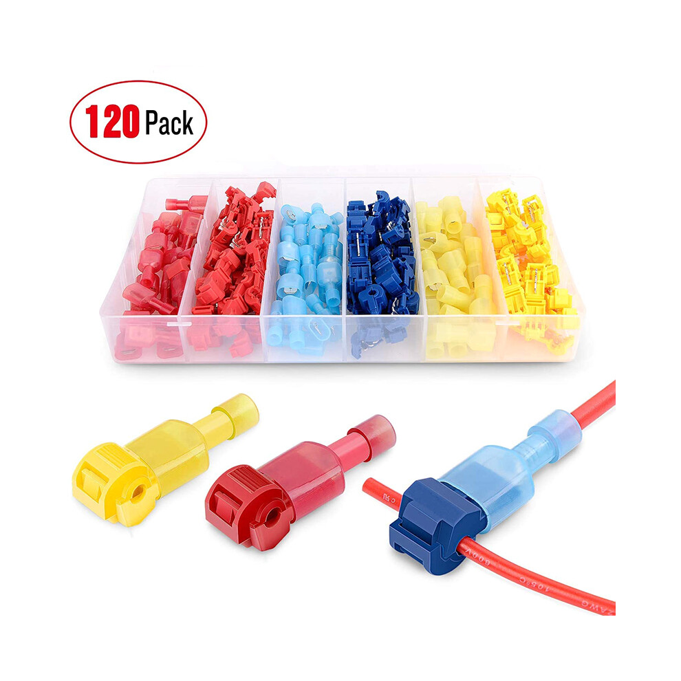 (120Pcs) Assorted T-Tap Quick Splice Wire Cable Connectors Kit Self Stripping Insulated Spade Terminals 110691330963