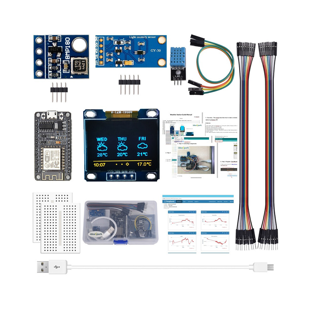 Esp8266 Weather Station Kit With Temperature Humidity Atmosphetic Pressure Sensor 0.96 Display For Arduino Ide Iot Starter Light 110691332202