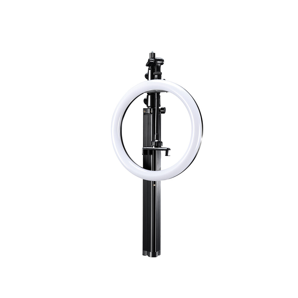 (Black) Ulanzi LED Ring Light Dimmable Lamp with Telescopic Tripod Stand Phone Holder for Live Stream Makeup