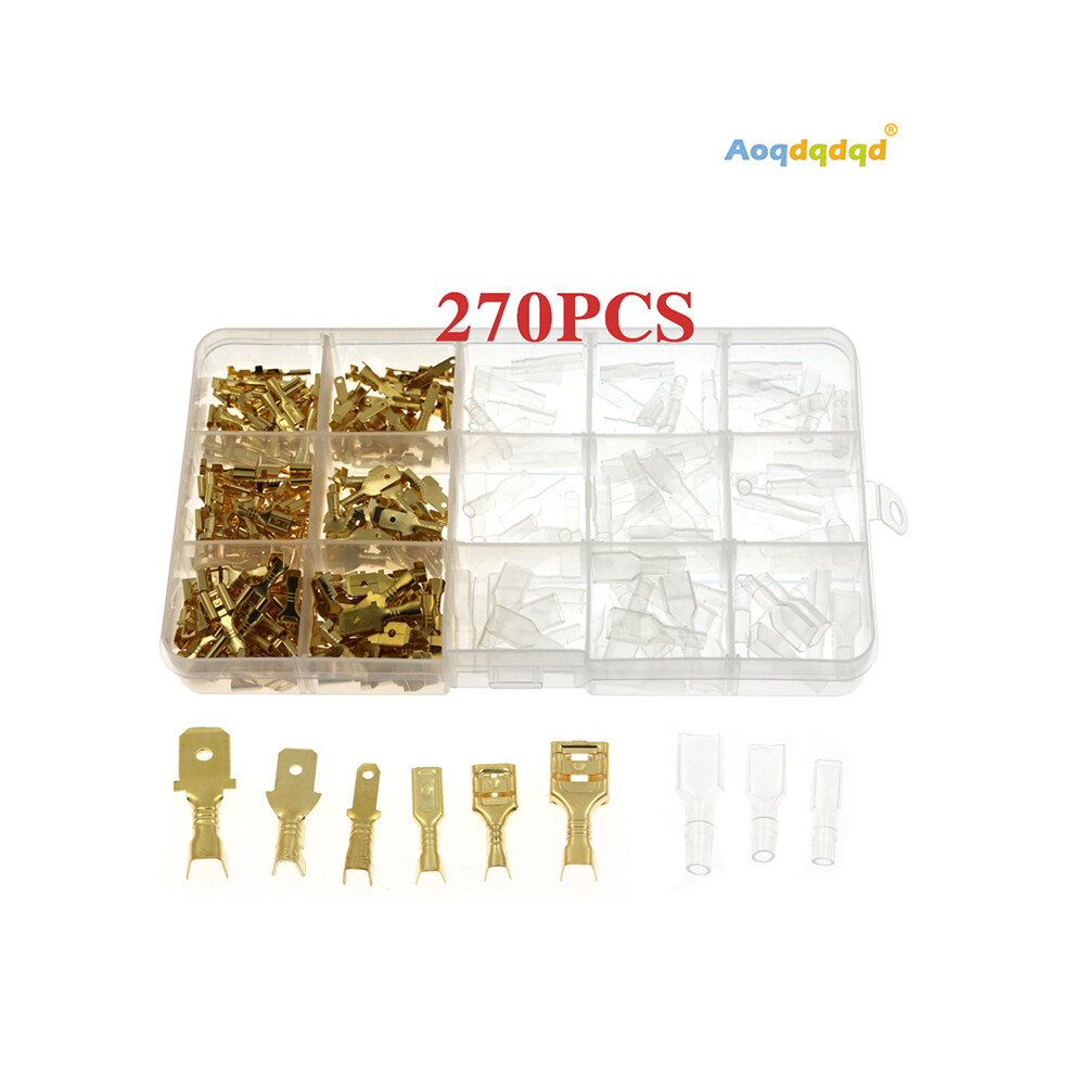 (270Pcs Gold) 150/210/270/315Pcs 2.8/4.8/6.3Mm Wire Connectors Kit Crimp Female&Male Spade Terminals Set 110691334695