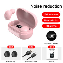 (Pink) TWS Bluetooth 5.0 Earphones HiFi Stereo Sound Wireless Earbuds in- Ear Headphones