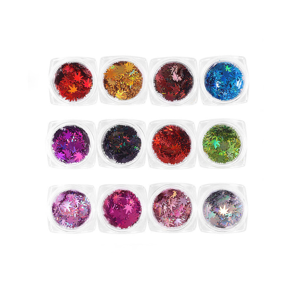12PCS Nail Art Maple Leaf Sequins Laser Glitter Thin Stickers DIY Decorations