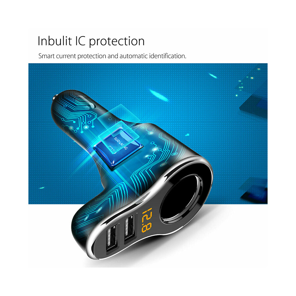 Dual Usb Car Lcd Cigarette Lighter Socket Splitter Dc 12V Charger Power Adapter 110691343826