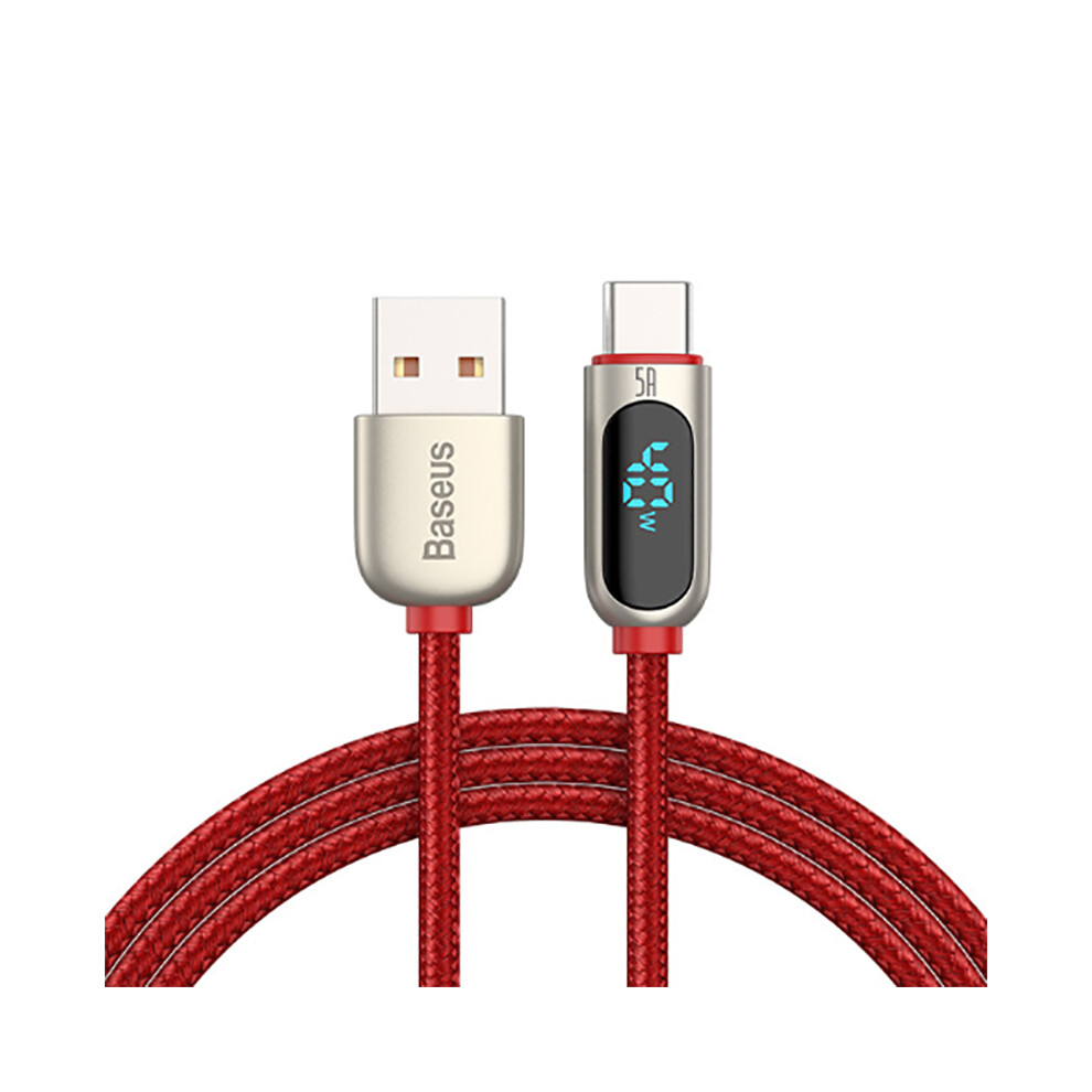 (2M ) Baseus 5A Usb To Type-C Charger Cable Fast Charging Led Voltage Display Data Cord Red 110691345905
