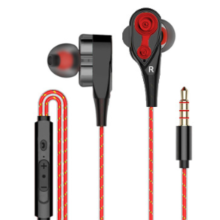 (red) Heavy Bass Earbuds Headphones Wired HIFI Sound Dual Driver Earphones Headset Mic