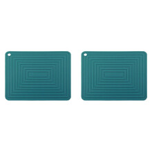 2X Grote Siliconen Pannenlap, Vierkant, Dikke Warmte-Isolatiemat, Antislip, Gegolfd Keukentafelmat (Groen)