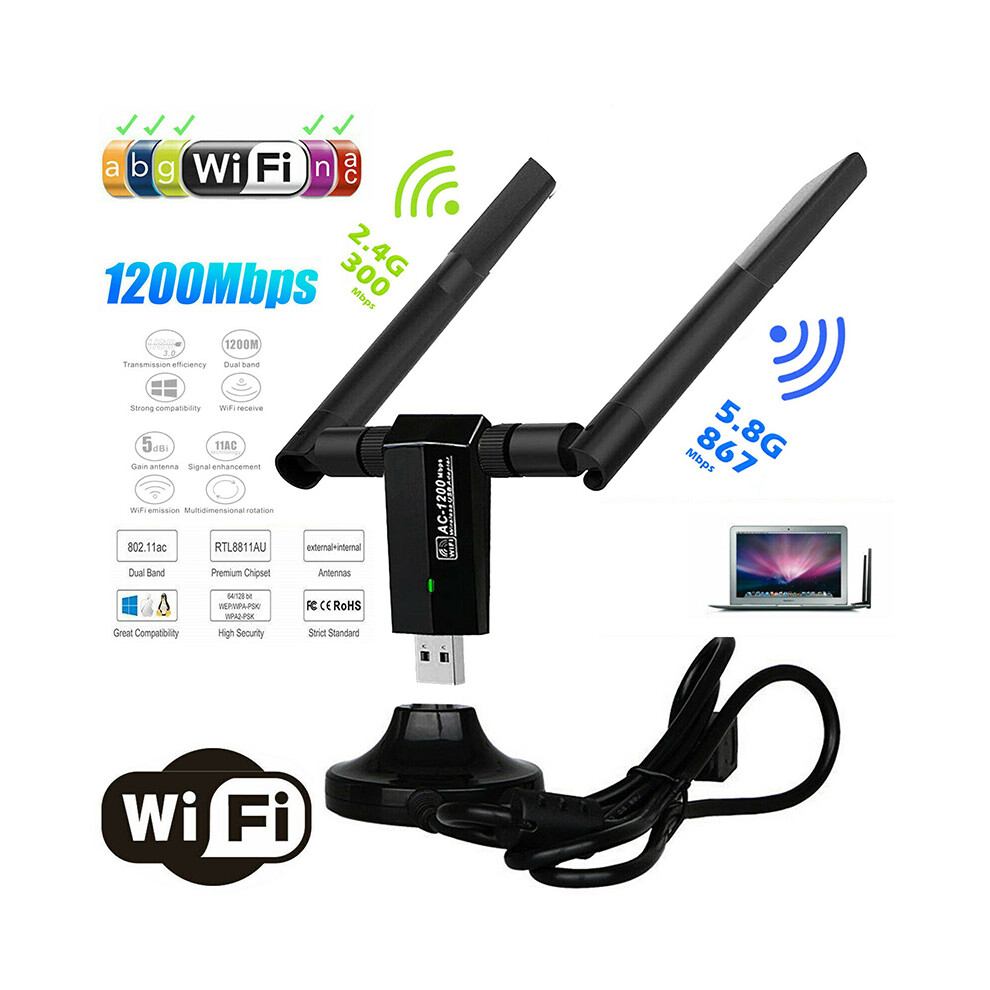 1200Mbps Wireless Long Range Ac1200 Dual Band 5Ghz Usb 3.0 Wifi Adapter Antennas 110691344458