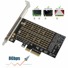 M.2 NGFF to PCIe X4 X8 X16 NVMe SATA Dual SSD Adapter Card
