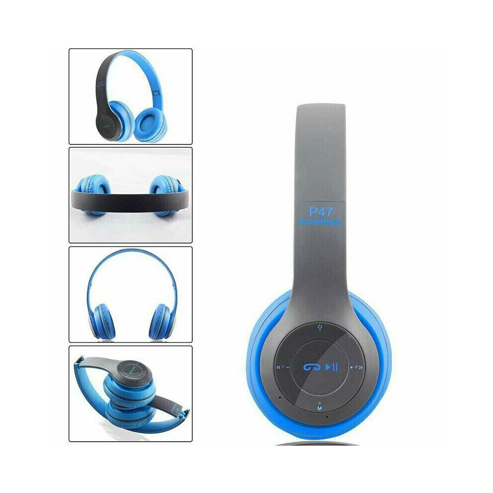 (Blue) Tooth 5.0 Wireless Headphones Foldable Stereo Noise Cancelling Headset Blue 110691343192