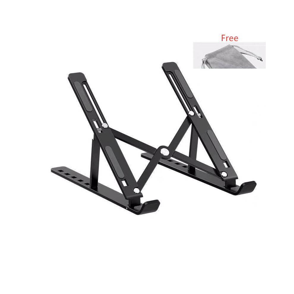 (Black) Aluminum Alloy Laptop Holder Stand Adjustable Folding Notebook Computer Bracket Black 110691352187