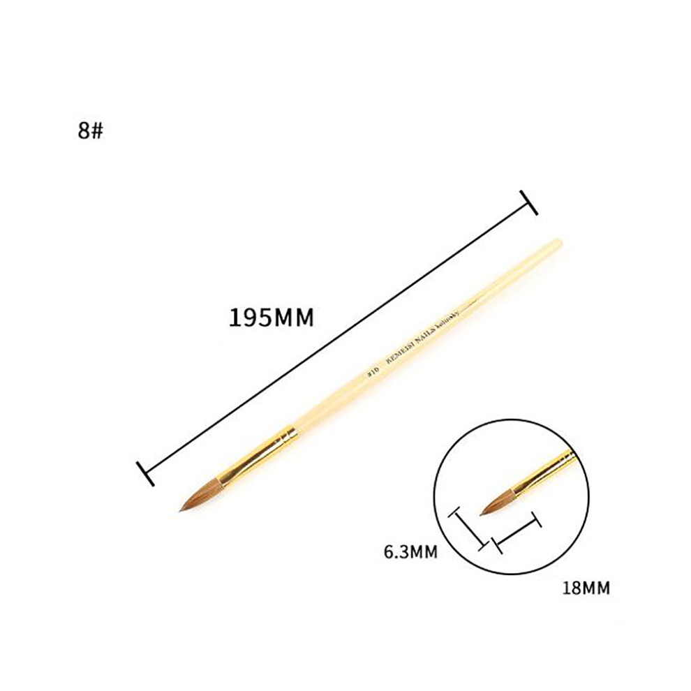 (8#) Kolinsky Sable Hair Brush Acrylic Powder Nail Art Pen Wood Handle Maincure Tool