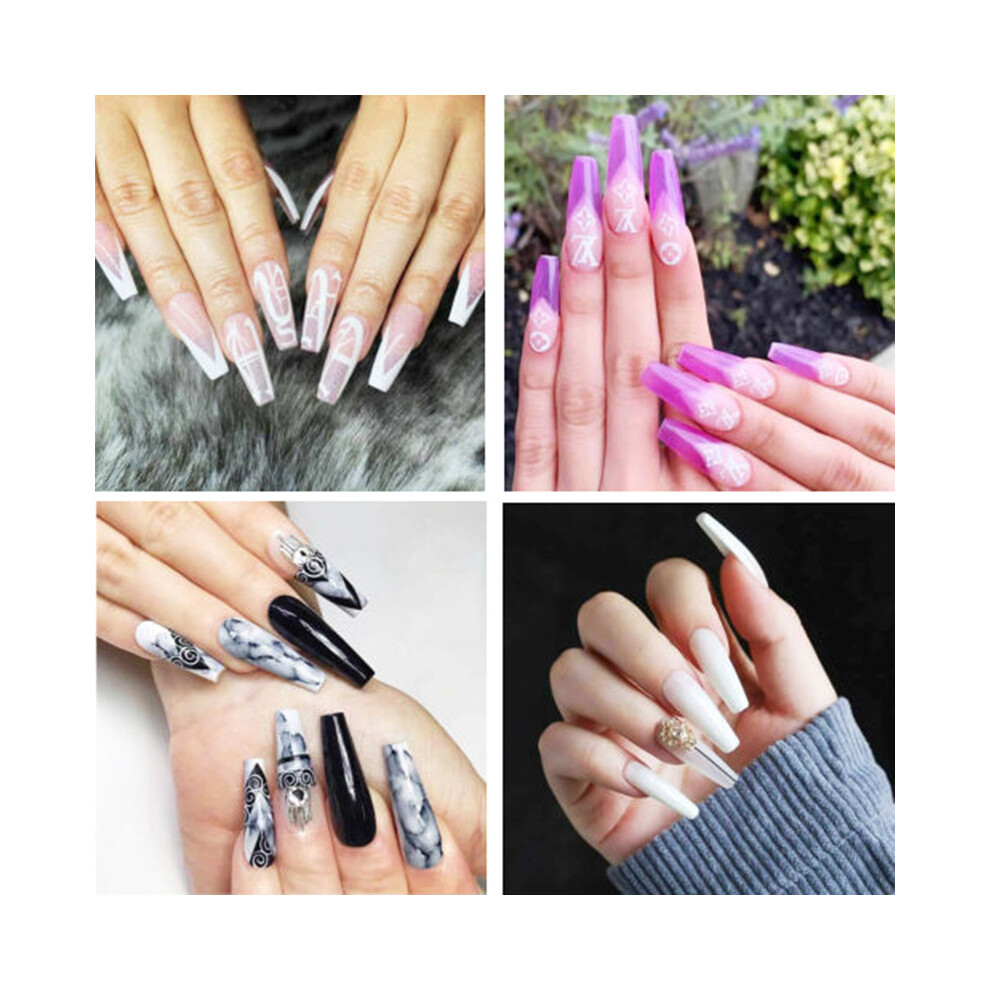 500PCS Coffin Fake False Nails Tips Long Square French Natural Transparent Nail Art Manicure