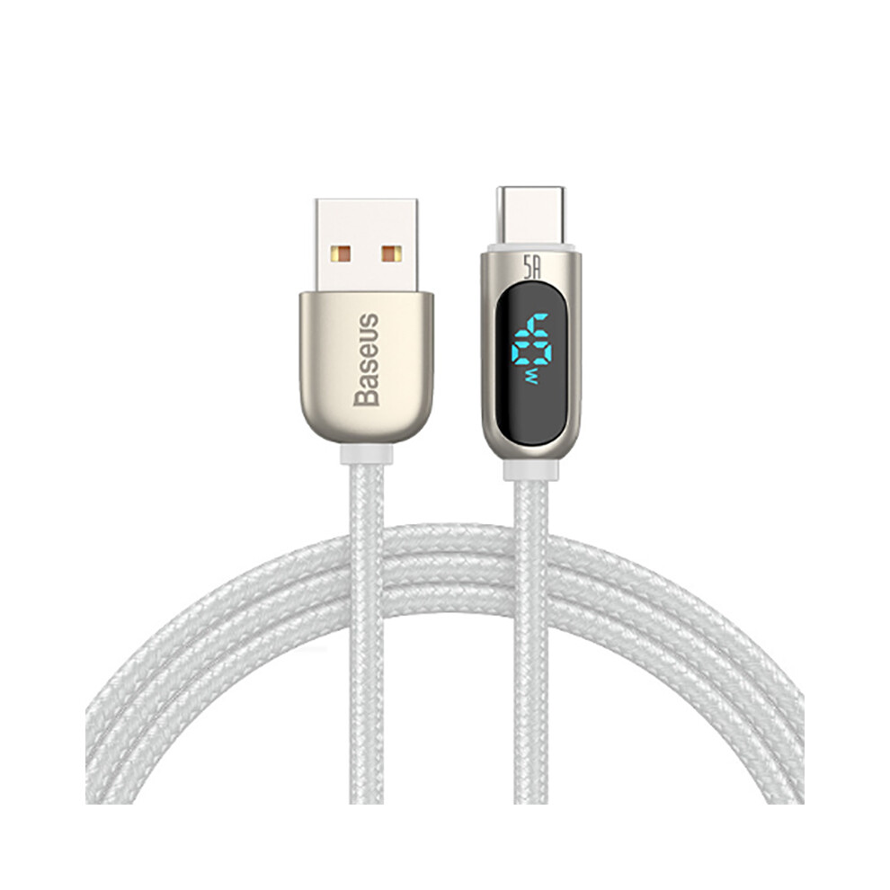 (1M ) Baseus 5A Usb To Type-C Charger Cable Fast Charging Led Voltage Display Data Cord White 110691345844