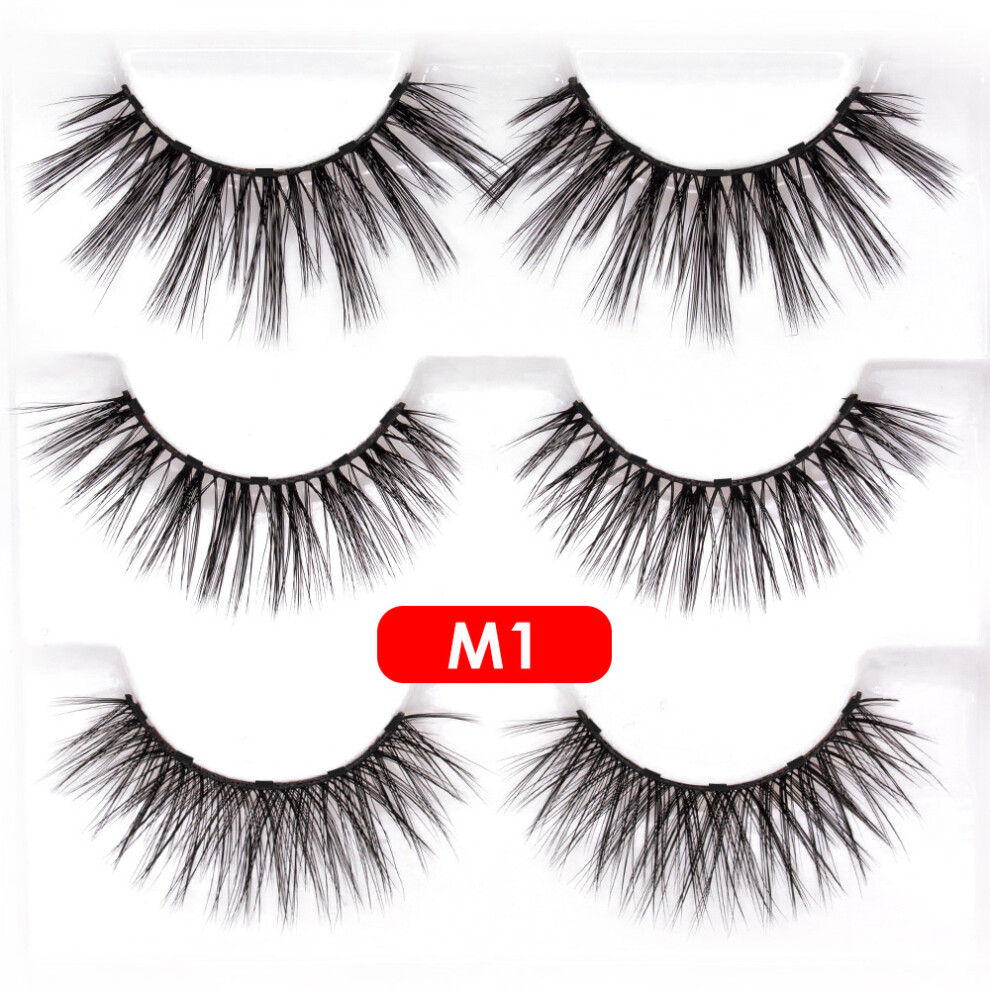 (M1) 3 Pairs 3D Wispy Soft False Magnetic Eyelashes With Eyeliner Tweezer Set
