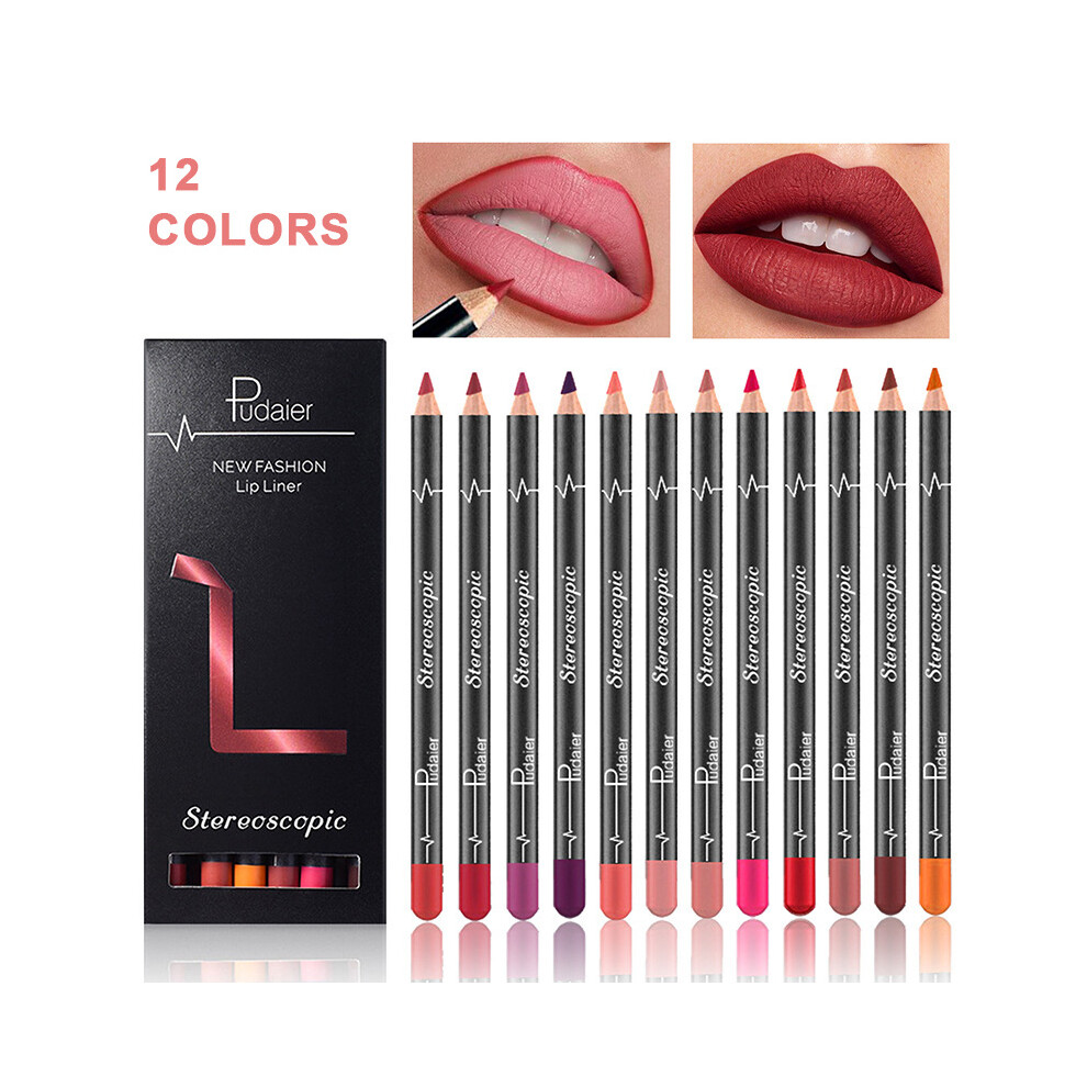 12PCS Matte Lip Liner Pencil Lip Pen Set Women Waterproof Lip Liner Kit