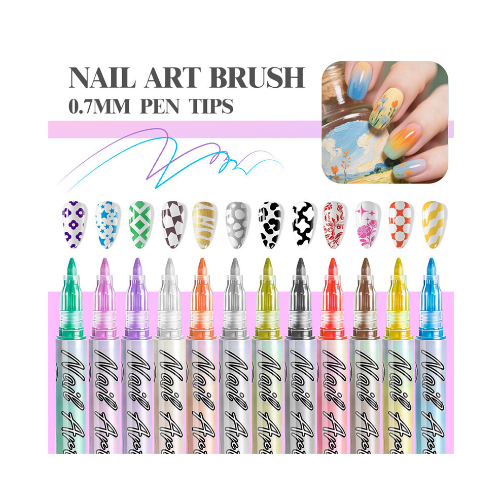 12 Colors 3D Nail Art Drawing Pen Markers Doodle Pen Liner Drawing Embellishing