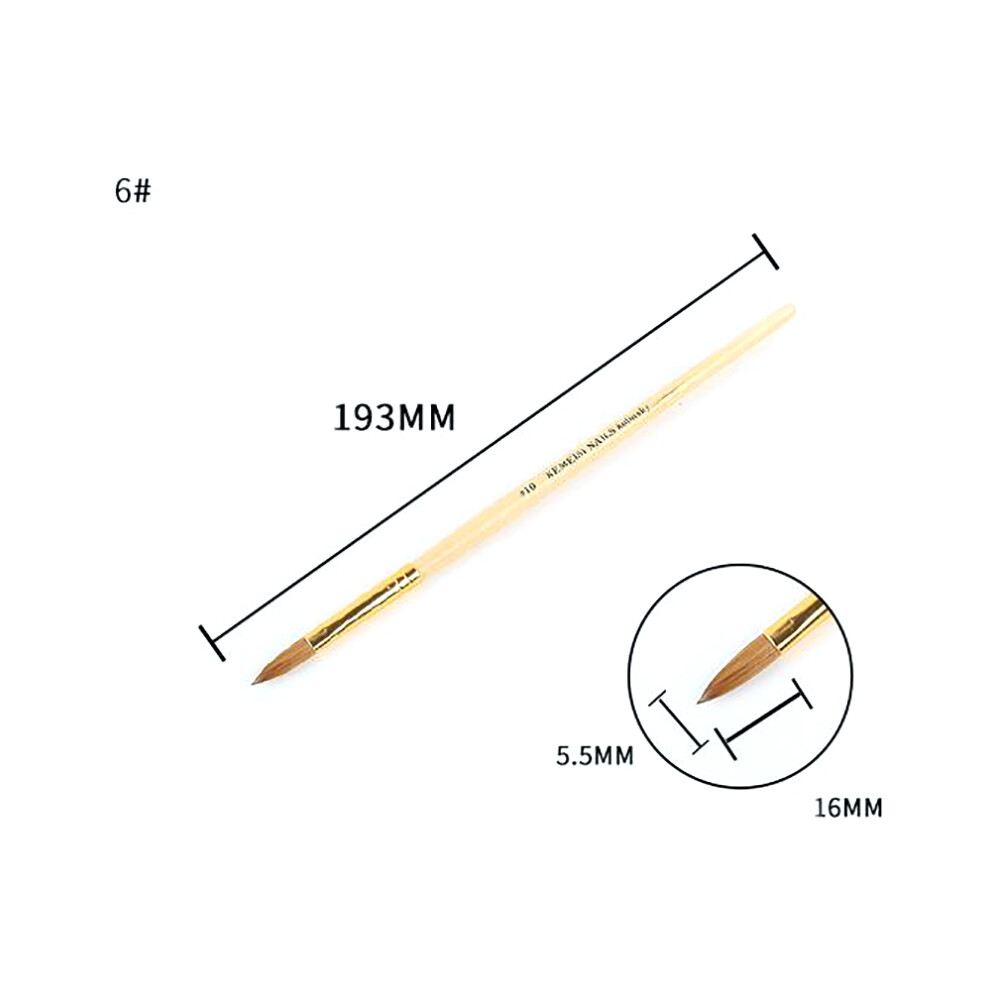 (6#) Kolinsky Sable Hair Brush Acrylic Powder Nail Art Pen Wood Handle Maincure Tool