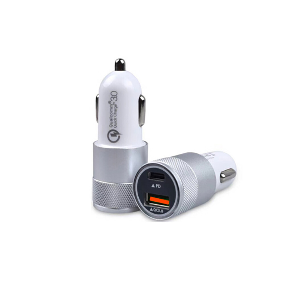 (Silver) 18W Pd Type-C Qc 3.0 Fast Car Charger Adapter Usb Charging For Iphone11 Pro Max Silver 110691342874
