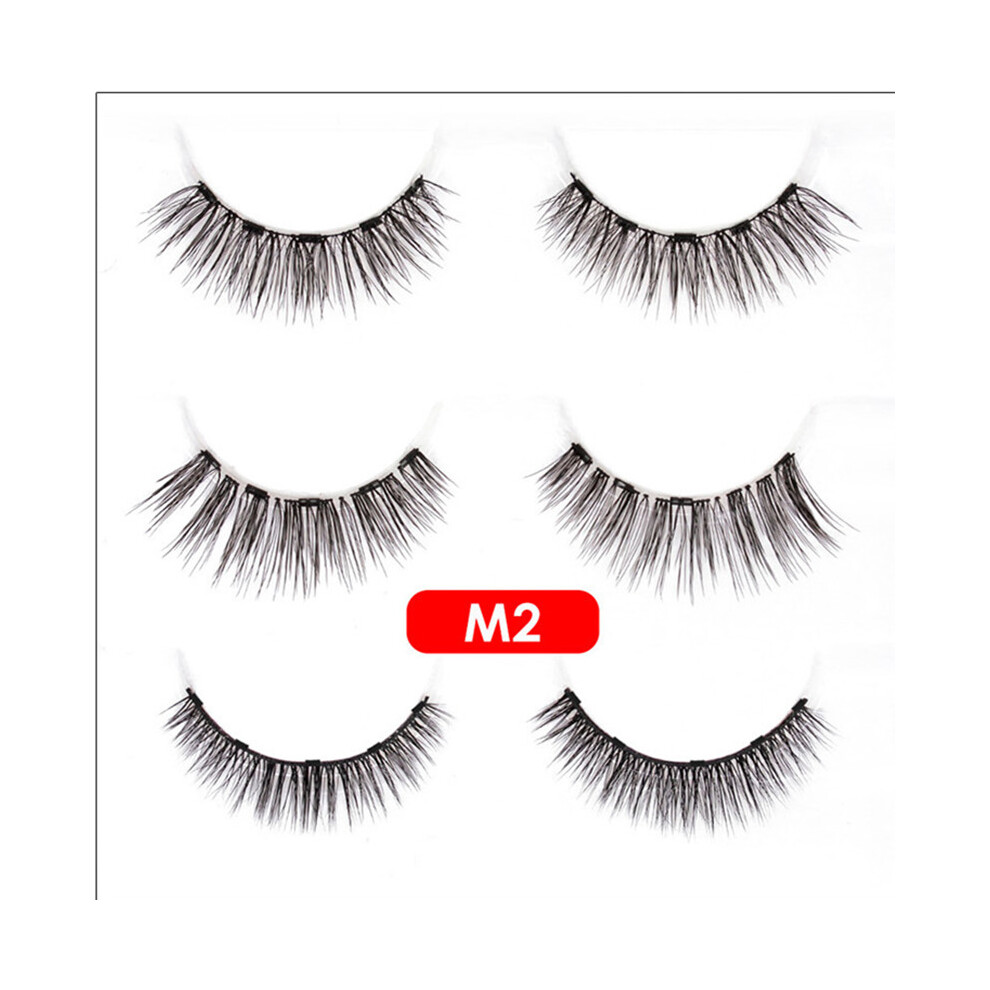 (M2) 3 Pairs 3D Wispy Soft False Magnetic Eyelashes With Eyeliner Tweezer Set