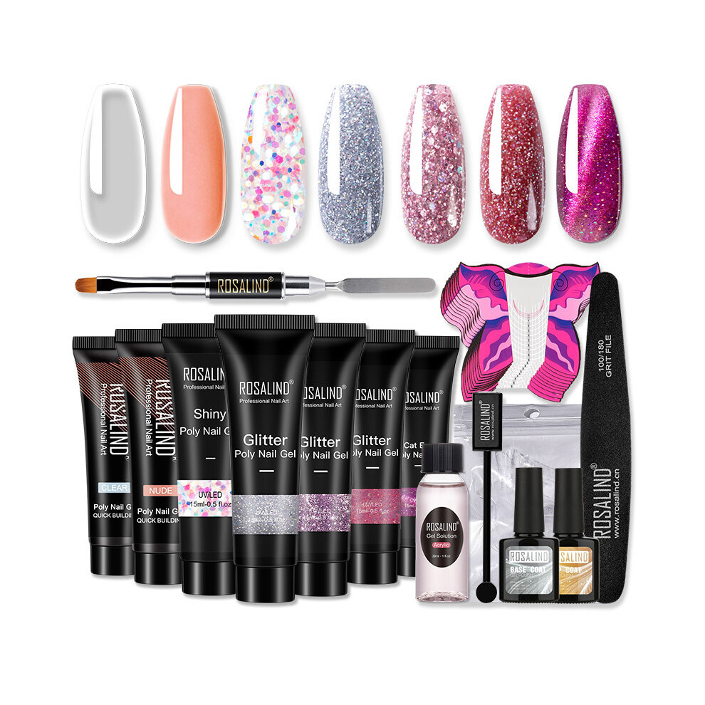 (B) ROSALIND 7 Colors Builder Poly Nail Extension Gel Nail Enhancement Manicure Kit