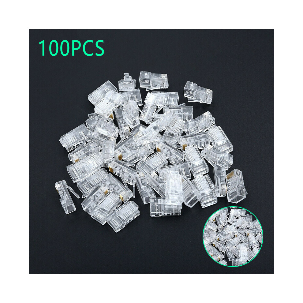 100Pcs Rj45 Network Modular Plug 8P8c Cat5e Cable Connector End Pass Through Gold 110691361585