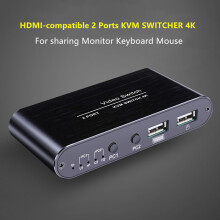 4K Ultra HD Metal Case 2 Input 1 Output KVM Switch HDMI-compatible 1.4 Screen Switcher Mouse Keyboard USB Sharer AM-KVM201YT