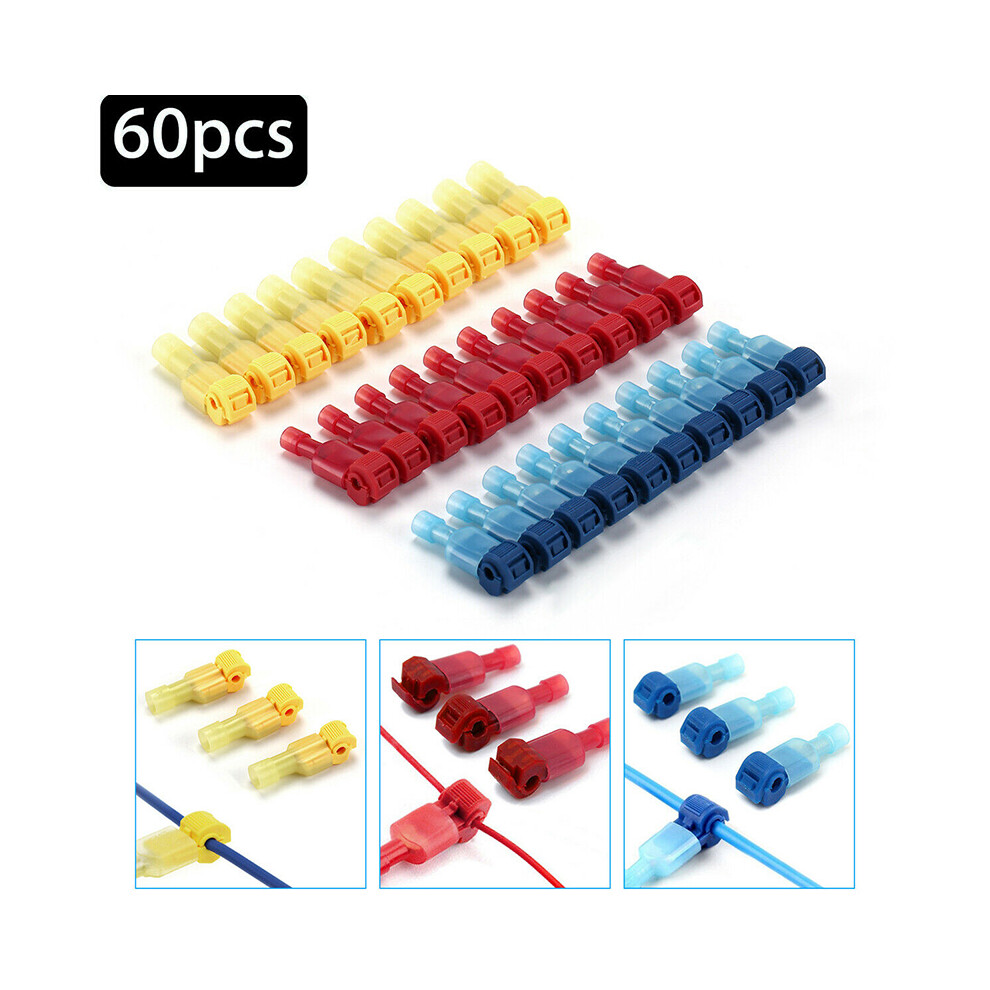 60Pcs Insulated 22-10 Awg T-Taps Quick Splice Wire Terminal Connectors Combo Kit 110691361615