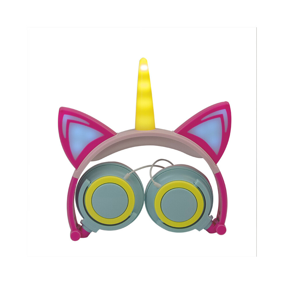 (Right Angle) Glowing Unicorn-Shaped Kids' Headphones With Luminous Cat Ears 113121262285
