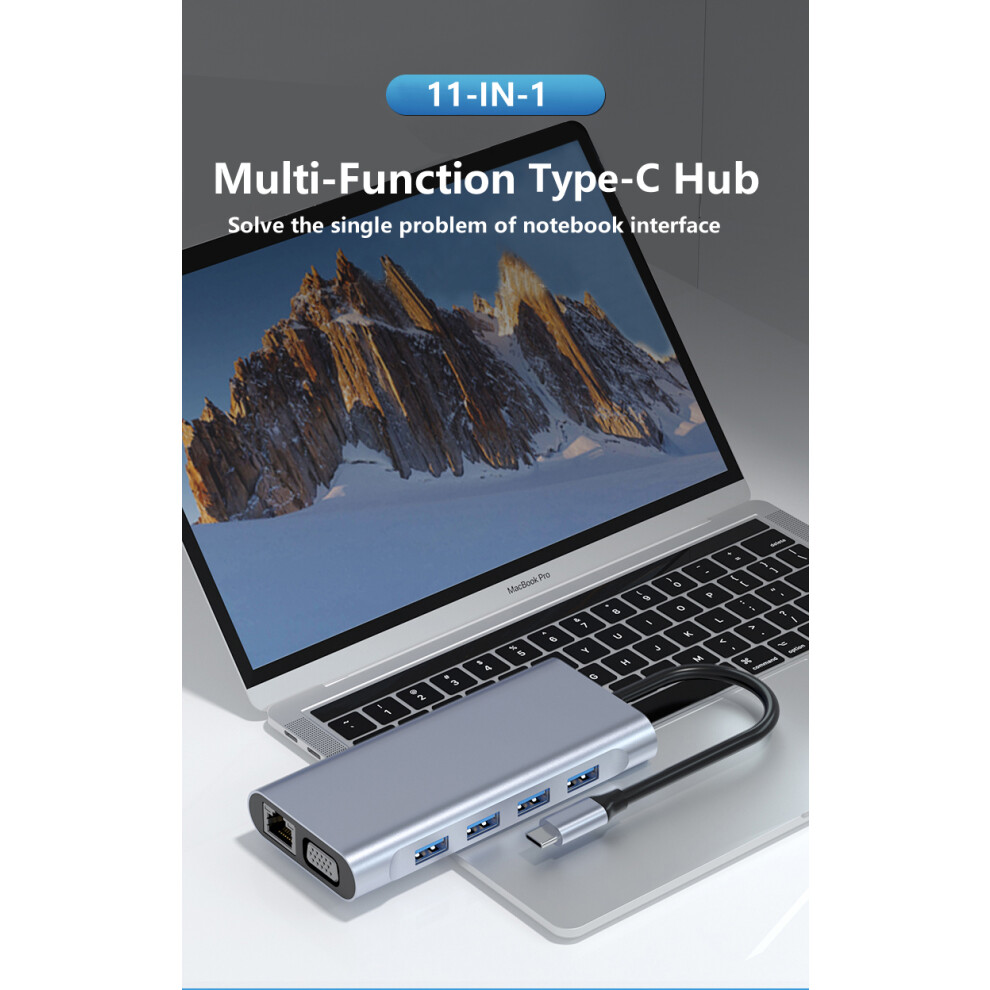 11-In-1 Type-C Docking Station Usb3.1 To Hdmi Network Port Vga Pd Usb3.0 Hub Hub Black/Gray 110691361882