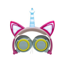 (Colored petals) Glowing Unicorn Kids Over-Ear Headphones Cat Ear LED Light Up Wired Foldable Headset