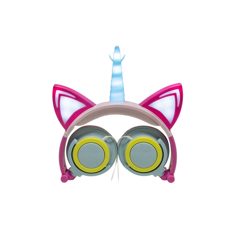 (Colored Petals) Children's Unicorn Shape Cartoon Luminous Headphones Glowing Cat Ears Headset 110691366047