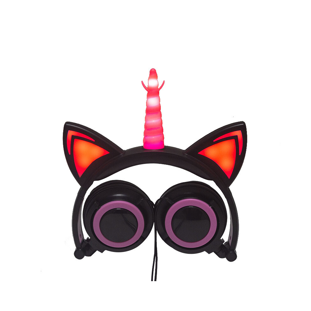 ( Black) Glowing Unicorn-Shaped Kids' Headphones With Luminous Cat Ears Pink/Black 113121262322