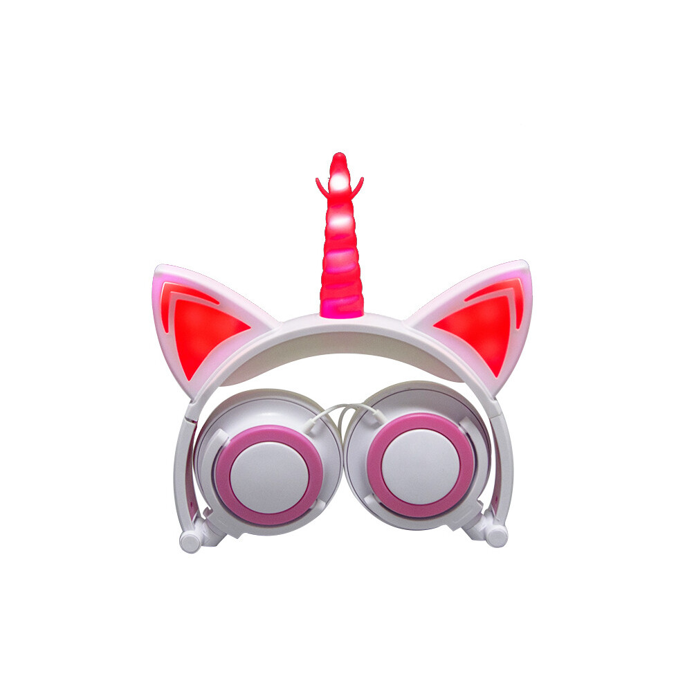 ( Pink) Children's Unicorn Shape Cartoon Luminous Headphones Glowing Cat Ears Headset White/Pink 110691366054
