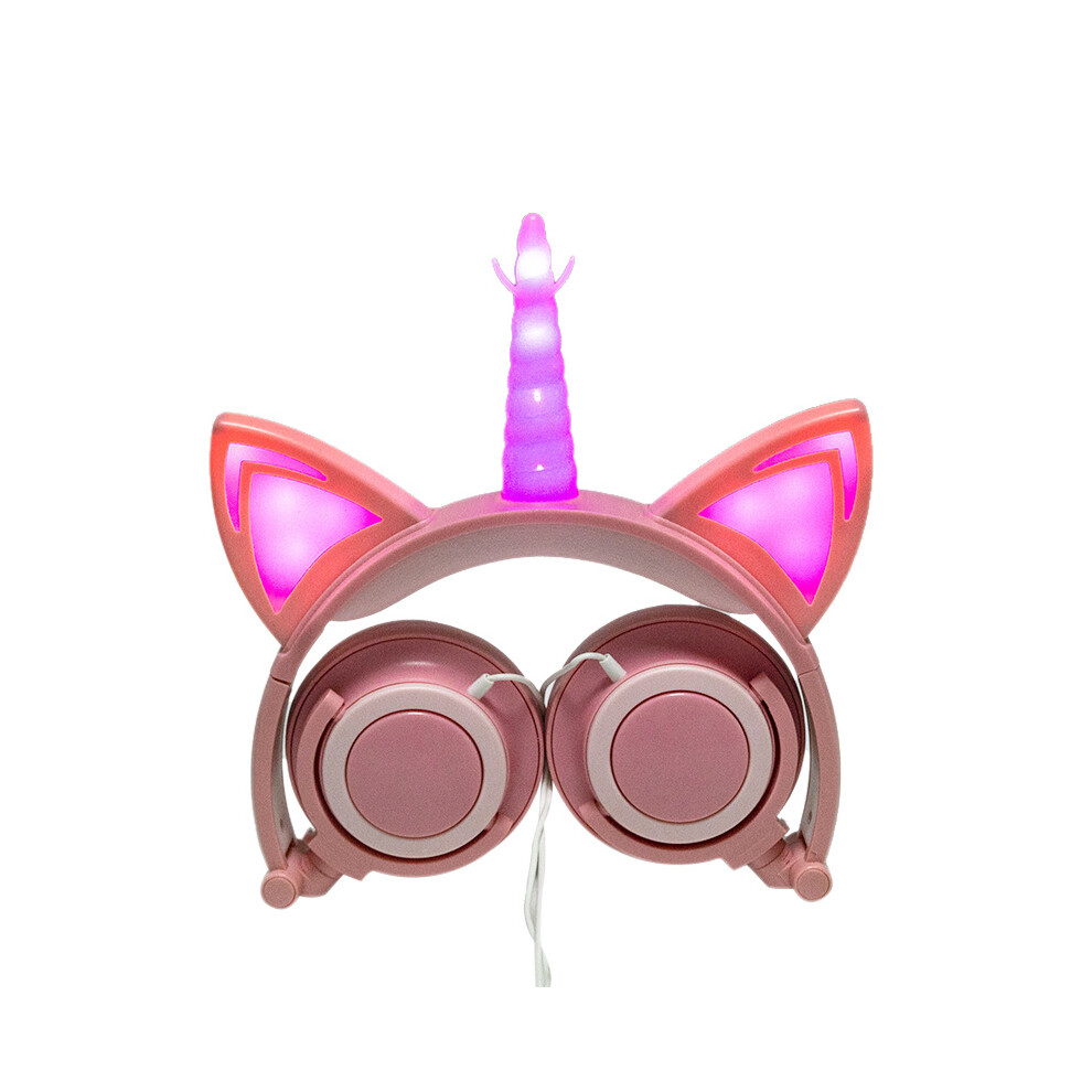 (Pink) Glowing Unicorn-Shaped Kids' Headphones With Luminous Cat Ears Pink 113121262339