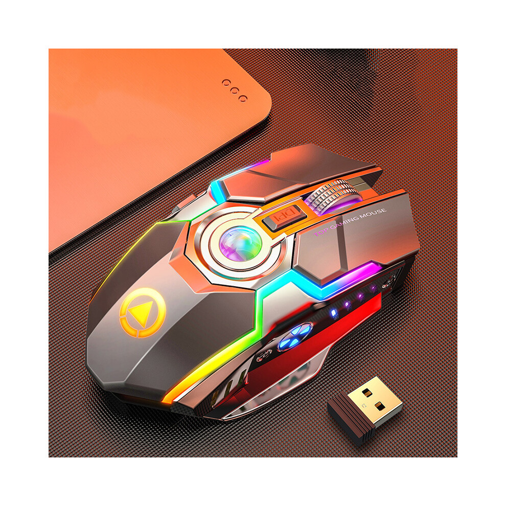 (Gray) A5 Wireless Gaming Mouse Rechargeable Silent Ergonomic 7 Keys Rgb Backlit Mice Gray 110691367181