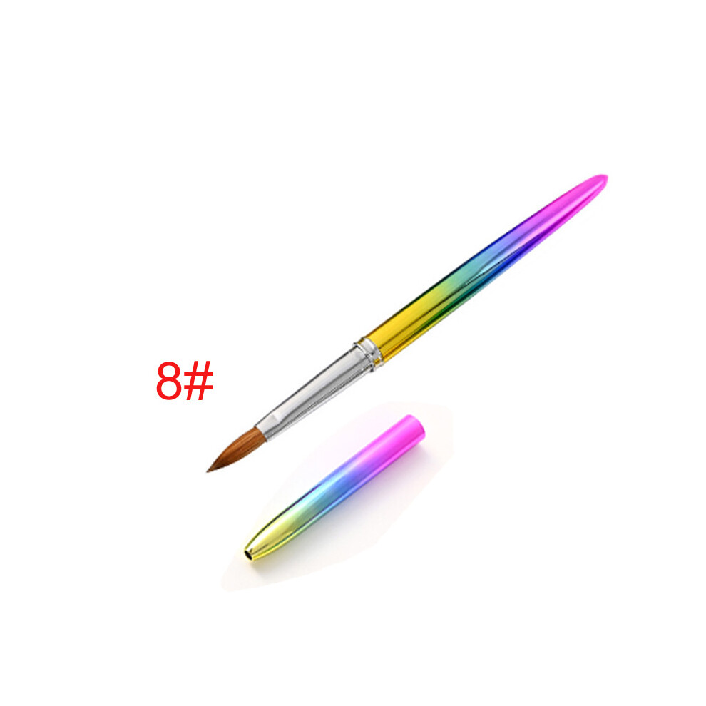 (8#) Colorful Kolinsky Sable Hair Acrylic Nail Art Brush Aluminum Handle Manicure Tool