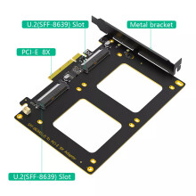 Dual U.2 SSD to PCIe 4.0 X8 Adapter Card, SFF-8639 to Hyper M.2 X16