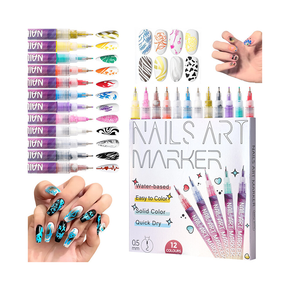 12PCS 3D Nail Art Drawing Pen Set - Waterproof Liner Painting Pens