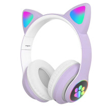 (Purple) Wireless LED Cat Ear Headphones with Bluetooth, Microphone & Stereo Sound