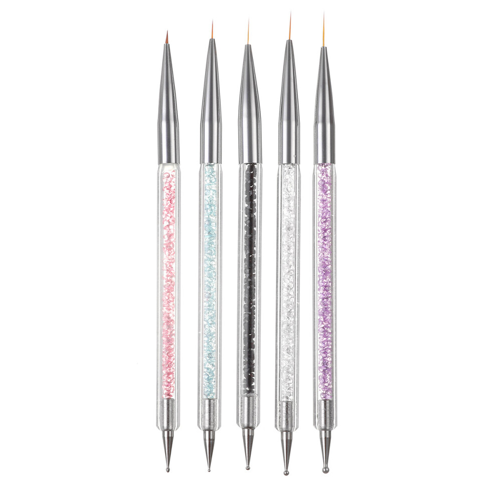 5PCS Nail Art Pen 2-Way Dotting Drawing Painting UV Gel Liner Polish Brush Set