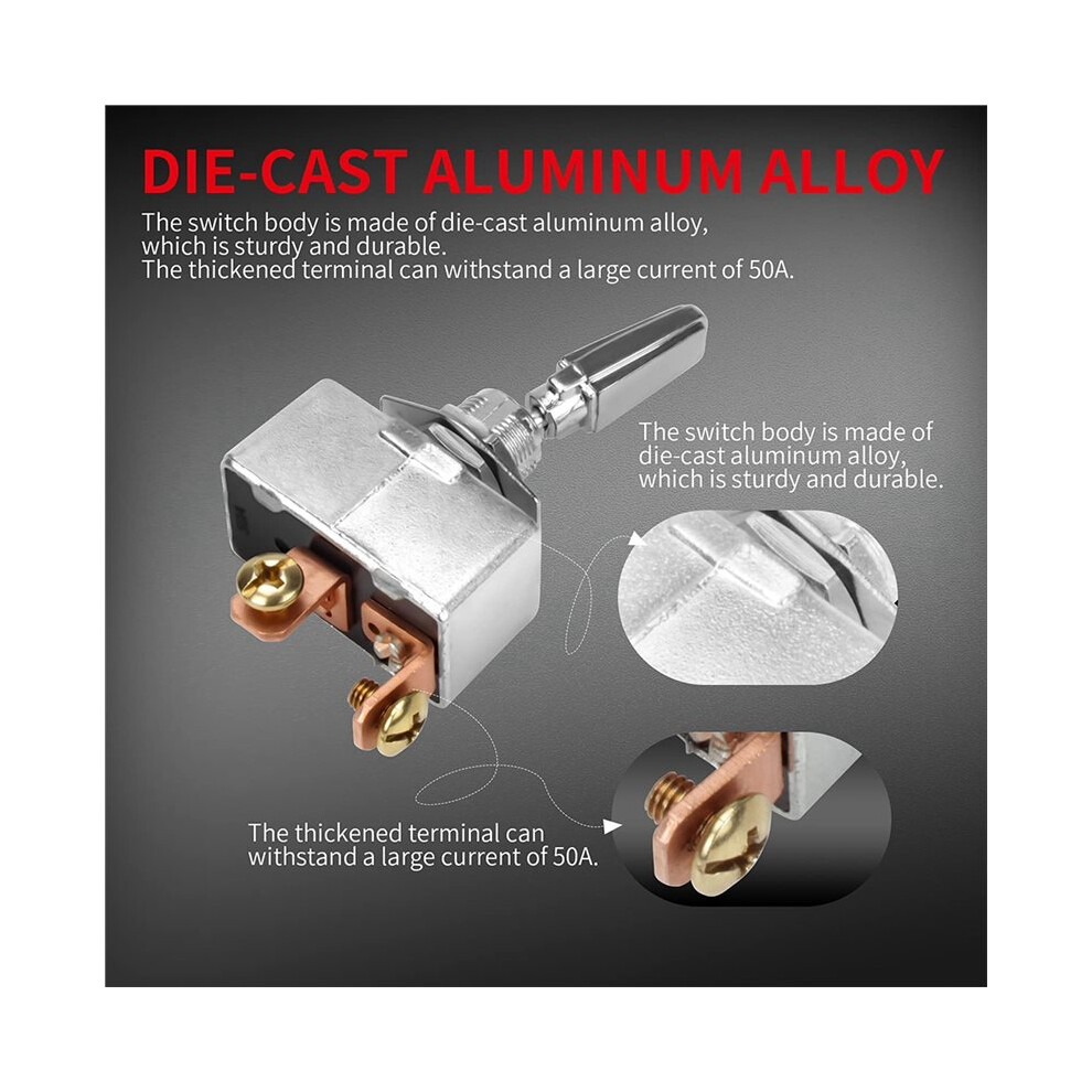 50A 12V Heavy Duty Toggle 2-Pin Spst -Off, Chrome Plated, 2Pcs For Automotive 6032703898053