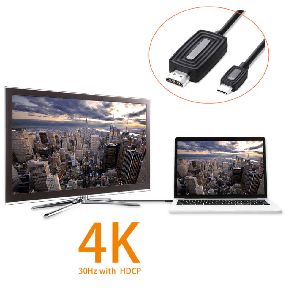 Usb C To Hdmi 4K @30Hz Cable With Hdcp For Macbook Pro 2018/2017 Ipad Pro/Macbook Air 2018 Chromebook Pixel Samsung S9/S8 Dell Xps 13 110691362209