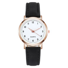 (Black) Women's Fashion Casual Imitation Leather Belt Quartz Watch Simple Clock Dress Wristwatch