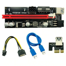 (Blue USB cable 5pcs) 1/5 Pack PCI-E 1x to 16x Powered USB3.0 GPU Riser Extender Adapter Card VER 009s