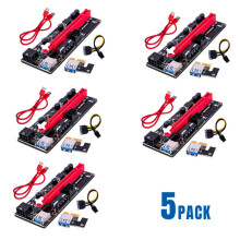 (Red USB cable 5pcs) 1/5 Pack PCI-E 1x to 16x Powered USB3.0 GPU Riser Extender Adapter Card VER 009s